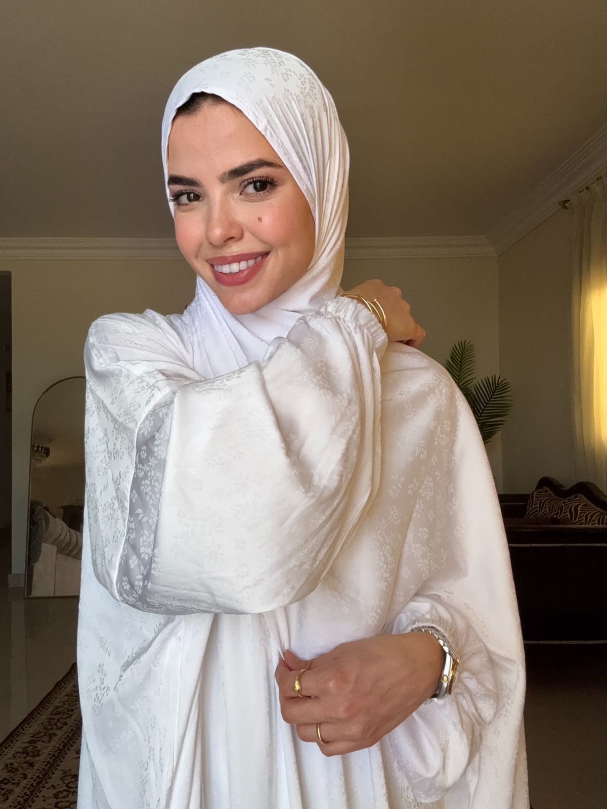 Jacquard Satin - White Flowers