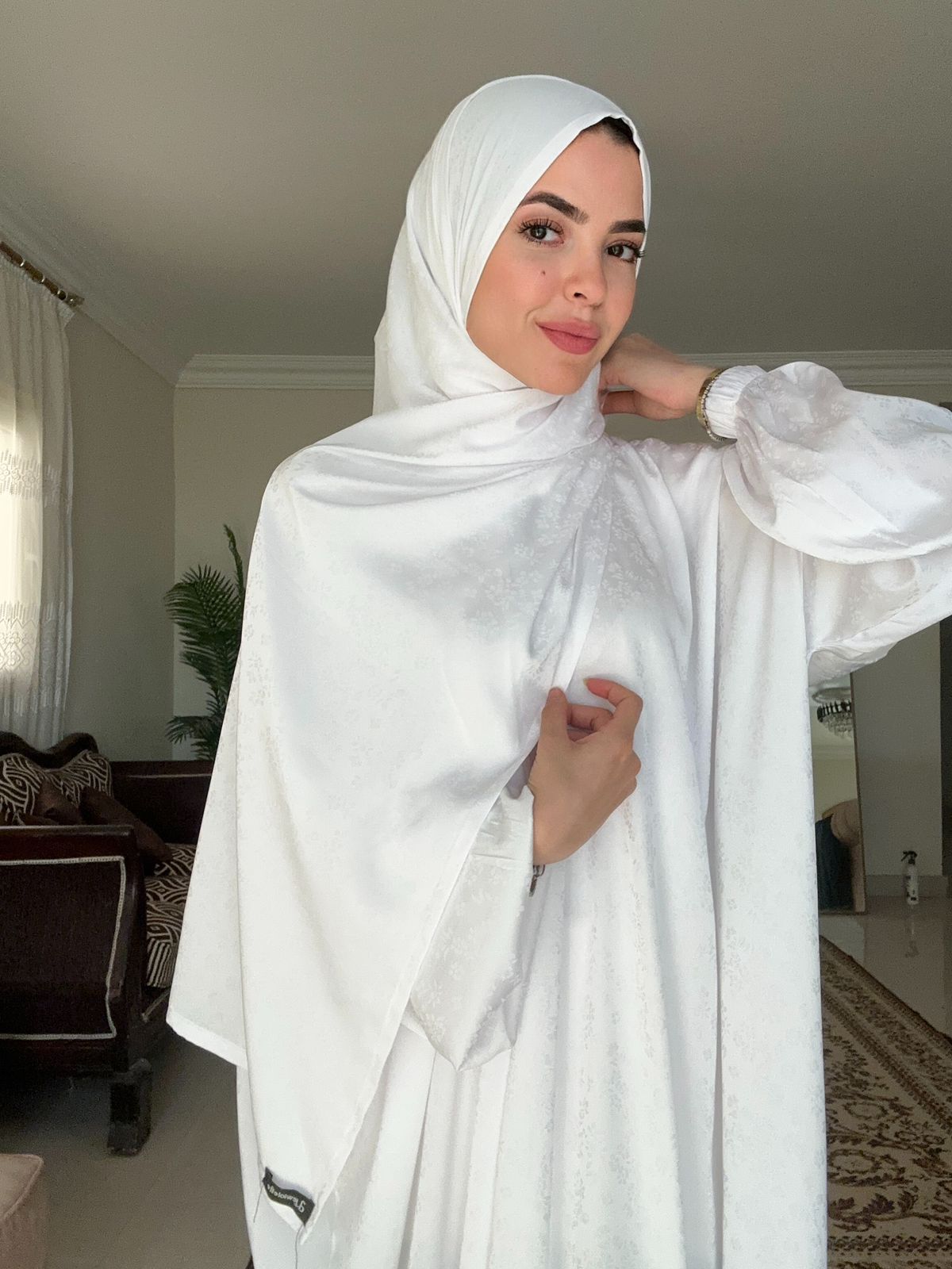 Jacquard Satin - White Flowers